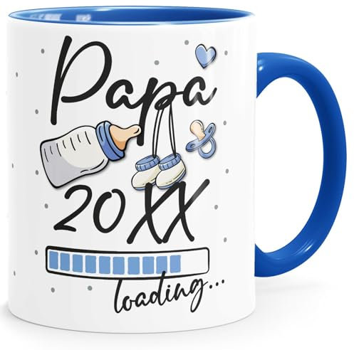 Moonworks® Tasse Schwangerschaft Loading Jahreszahl anpassbar Geschenk werdende Mama Papa Oma Opa Tante Onkel Patentante Patenonkel Papa weiß-innen-royal standard