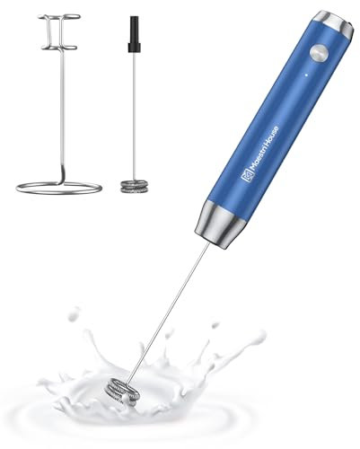 Maestri House Rechargeable Milk Frother with Stand, Handheld Electric Foam Maker Waterproof Detachable Stainless Steel Whisk Drink Mixer Foamer for Lattes, Cappuccino (Dark Blue)