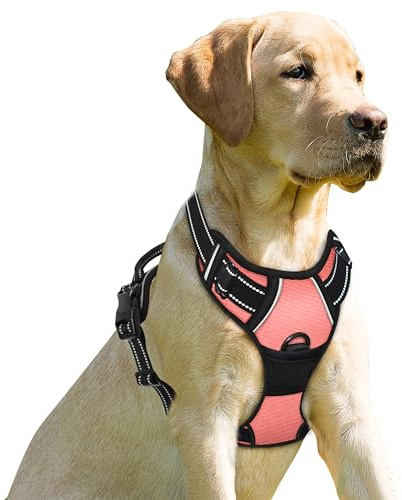 BARKBAY No Pull Dog Harness Front Clip Heavy Duty Reflective Easy Control Handle for Large Dog Walking(Light Pink,L) | Soft Padded No Choke With Handle,Easy On&Off,Adjustable Reflective For Walking Training Running(Light Pink,L)