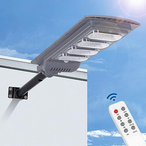 Aigostar Lampione Solare da esterno con Sensore di Movimento,Faro LED esterno con pannello solare da 200W con Telecomando,Faretti Solari Impermeabile IP65 6500K,per Cortile,Strada(Senza staffa)