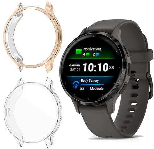 ToVioc [2 Pièces] Coque avec Protecteur d'écran Compatible avec Garmin Venu 3S, [TPU Flexible Coque] [Anti-Rayures] Shell pour Garmin Vivoactive 3S - Rose Gold & Transparent