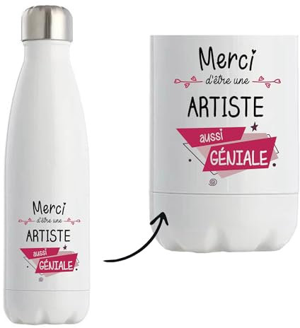 Bouteille isotherme Artiste géniale | Gourde Thermos Réutilisable Cadeau Collègue, Départ retraite