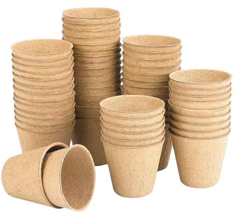 JIHUOO 50 Pcs Biodegradable Plant Pots Seed Starter Pots Nursery Pots Peat Seedling Pots Eco Friendly Planter Pots for Vegetables Fruits Flower 6cm