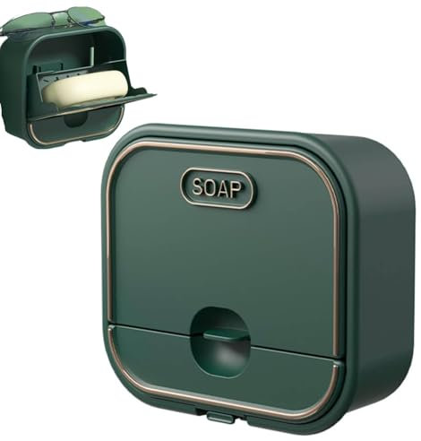 Gsycle Jabonera, 2 Uds. Jabonera Baño Soporte Para Jabón Montado En La Pared, Bandeja De Jabón Sin Perforación, Caja De Jabón Con Tapa Abatible Con Capa De Drenaje, Contenedor De Jabón De Viaje(Verde)