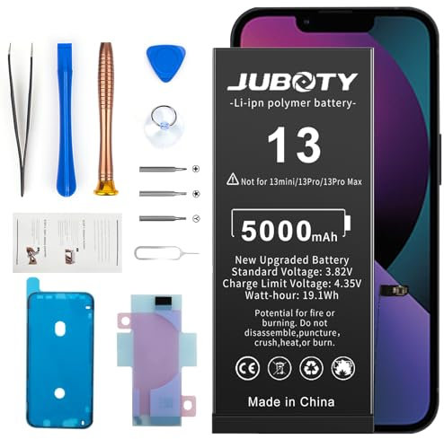 JUBOTY 5000mAh Battery for iPhone 13, Li-ion New Upgraded High Capacity Battery Replacement for iPhone 13 Models A2635 A2634 A2633 A2631 A2482 with Professional Repair Tool Kit (13, 5000mAh)
