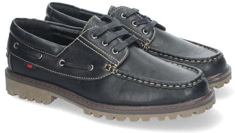 82652 Mocasines Elegantes de Hombre con Suela Dentada Resistente, Diseno Clasico con Cosidos y Cierre de Cordones. Negro Talla 42