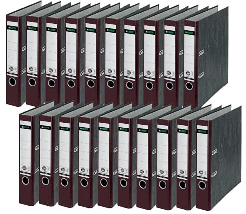 Leitz Qualitäts-Ordner, 20er Pack, das Original, DIN A4 Aktenordner schmal, 5 cm breit, Wolkenmarmor-Papier, Recycling-Ordner, Blauer Engel, Mit 180° Mechanik, Höchste Stabilität, Braun, 10505075