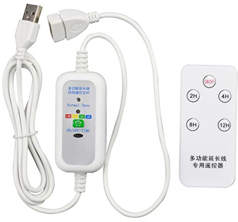 Pnuokn 1.5m 5V Remote 2/4/8/12 Hour Timing ON/OFF Switch USB Extension Power Cable For USB Fan, Lamp, Charger & More - White