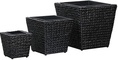 ZEYUAN Lits surélevés de Jardin 3 pcs Jacinthe d'eau Noir,Bordure Pierre,Kit Gabion,Gabion Jardiniere