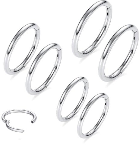 Fitbitop 6 Stück Nasenpiercing Ring, Septum Piercing Silber, Chirurgenstahl Nasenring Piercing Clicker Piercings Set Nasenring Piercing, Nostril Piercing, Piercing Ring 6mm 8mm 10mm