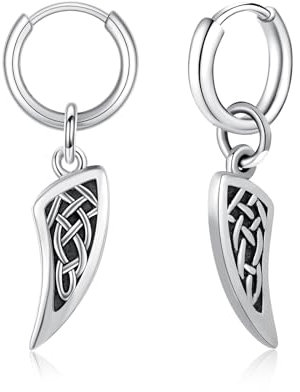 MEDWISE Keltische Wolfszahn Creolen Ohrringe 925 Sterling Silber Ohrringe Wolfszahn Keltisches Leverback Wolf Schmuck Geschenk für Herren Jungen Damen Teenager Männer