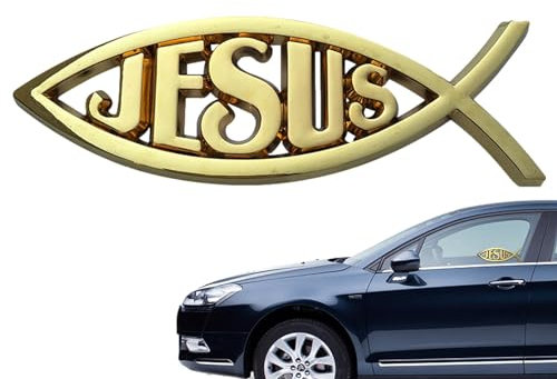 BommFu Jesus-Fisch-Aufkleber | Jesus-Fisch-Auto-Emblem | Kunststoff Jesus Ichthys Fisch Autoaufkleber - Christliches Fischsymbol Für Autofenster Laptops Gepäck Kühlschrank