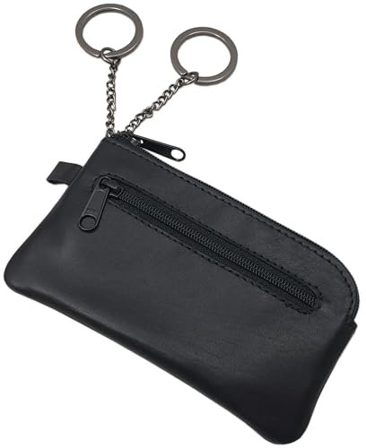 myledershop Custodia per chiavi in pelle bovina, con 2 scomparti con cerniera, colore: nero, Nero , Taglia unica