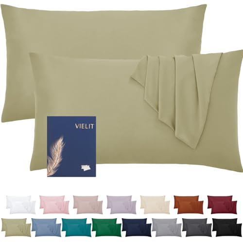 Vielit Kissenbezug 40x60 Frühling Grün Weich Kopfkissenbezug 40x60 2er Set Mikrofaser Kissenbezüge 40x60 Kissenhülle Öko-Zertifikat