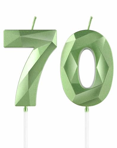 Grüne Kerzen zum 70th Geburtstag, 3D Grüne Zahl 70 Kerze für Kuchen, Frauen Männer 70th Geburtstag Dekorationen, Grüne Kuchendekorationen, Grüne Kerze Kuchen für Geburtstagsfeier Hochzeitstag