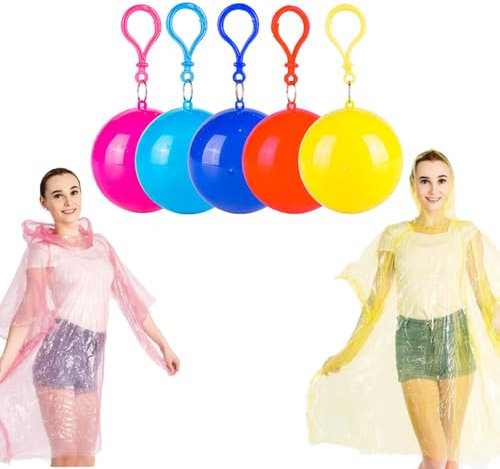 HSAJS 5 Pcs Poncho Antipioggia Usa e Gettabule Impermeabile Palla Portatile di Emergenza con Sfera di Stoccaggio Donna Uomo Adulto per Bicicletta Viaggi Concerti Festival Sportivo