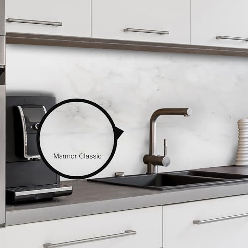 WALLando Premium Küchenrückwand, individueller Größenzuschnitt – Einfach zu montierende PVC-Wandverkleidung für die Küche – Hitzebeständiger Spritzschutz aus Kunststoffplatten – Mamor Classic