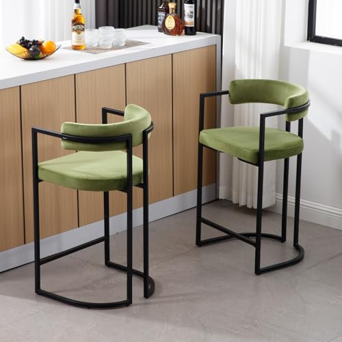 chairus Küchenhocker Samt 2er Set Barhocker Frühstück Modern Tresenhocker für Esszimmer Höhe Bistrohocker mit Lehne (Grün)