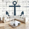 Navy Blau 3D Fototapete Anker Aus Holzmaserung Hochwertige Qualität Vlies Wandtapete, Für Schlafzimmer Wohnzimmer Wanddekoration - Einfach Anzubringen B200 X H140 Cm