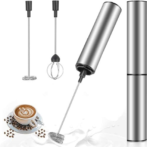 YUANGANG Handheld Milk Frother, Electric Milk Foam Maker Stainless Steel Whisk Drink Mixer Electric Stirrer Egg Whisk Mixer For Coffee Milkshake Egg, Battery Operated