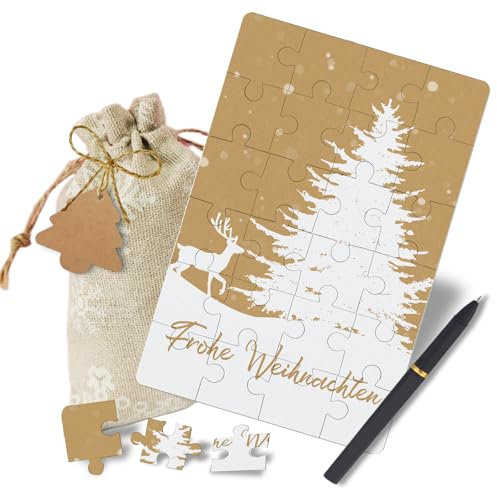 KCatsy Gutschein Puzzle Weihnachten 24-teilig- Gutscheine zum selber ausfüllen - Gutscheinkarte Rätsel Weihnachtskarte mit Rentier Weihnachtsbaum-Motiv- Gutschein Verpackung Weihnachten Geschenke