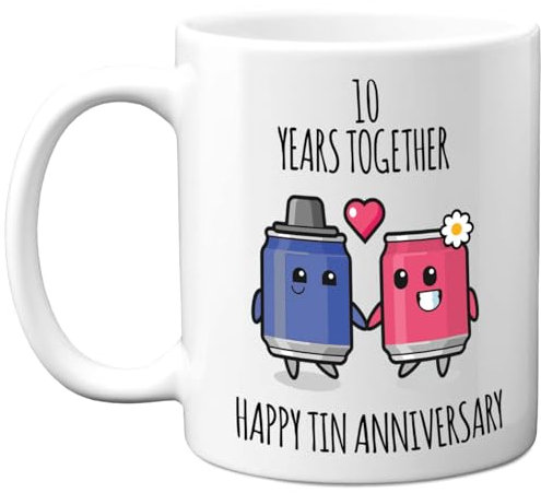 10th Anniversary Mug Gift for Men Women - 10 Years Together - Happy Tin Anniversary Wedding for Husband Wife Mum Dad Brother Sister, 11oz Ceramic Coffee Mugs Gifts