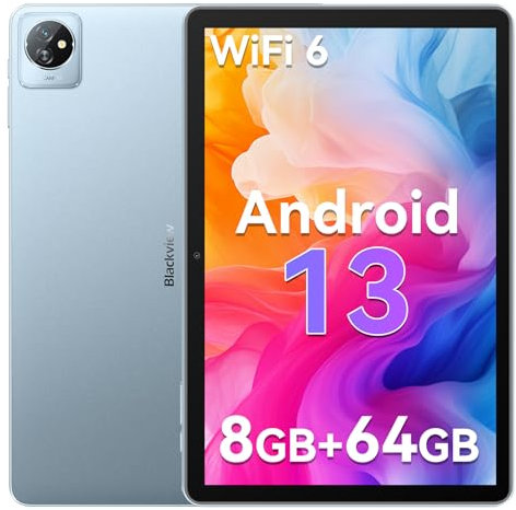 Blackview Tablet 10 Pulgadas Tab70 WiFi(2024), 8GB+64GB/2TB Android 13 Tablet, WiFi 6, BT5.0, 6580mAh Android Tablet, Cámara 5MP+2MP/Type-C/Google GMS 2.0GHz Quad-Core IPS HD+ WiFi Tablet