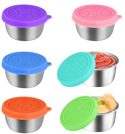 6 Stück Kleine Dosen mit Deckel 50ml Edelstahl Salatdressing Behälter Soßen Behälter Dressing Behälter Brotdosen Zubehör für Zuhause, Schule, Arbeit, Picknick