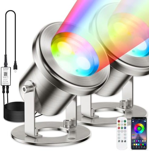 LyLmLe Underwater Pond Light with APP Control & 12V Transformer (2-Spots)