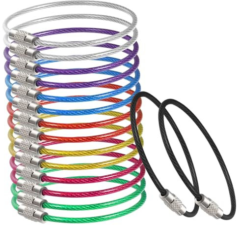 ULTECHNOVO 16 Stück Edelstahl Draht Schlüsselanhänger Großer Bunter Kabel Schlüsselring Verschleißfest Multifunktional Für Gepäck Schlüssel Reise