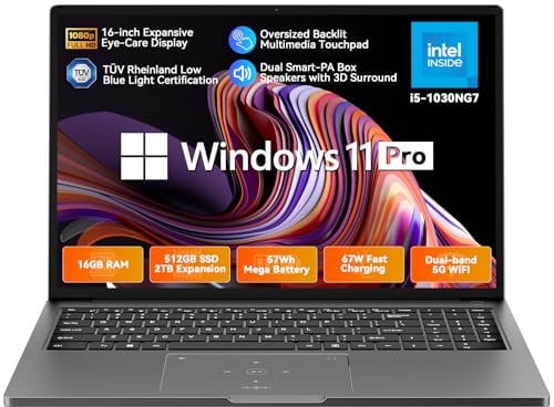 Blackview Windows Laptop Acebook 12, Intel Core i5-1030NG7, 16GB DDR4 RAM, 512GB SSD 2TB, 16'' Gaming Laptops, Backlit Keyboard, Fingerprint Unlocking, WIFI6, USB 3.0 for Gaming, Business, Students