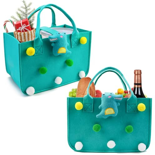 WPPQWP 2 STK Filztasche Klein, 30 * 20 * 18cm Einkaufskorb Kinder, Faltbar Filztaschen Shopper, Mini Filzkorb Mädchen, Filz Einkaufstasche Mit Griff, Cartoon Tragetasche Für Arbeit Und Camping