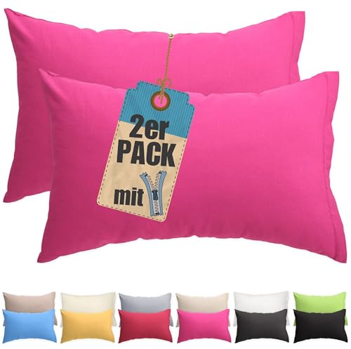 2er Pack Kissenbezug 40x80 cm Pink Baumwolle Kissenhüllen | Doppelpack, Reißverschluss verdeckt, waschbar, atmungsaktive Baumwoll-Mischgewebe (85% BW, 15% Poly), Kopfkissenbezug
