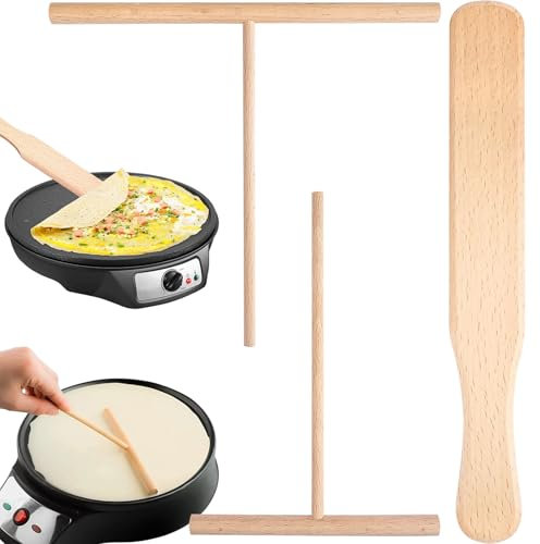 Espátula Crepe,3 Piezas Esparcidor De Crepe De Madera Set Esparcidor de Crepes y Volteador Espátula Multiusos Para Crepes Distribuidor De Crepes para Crepes Panqueques Tartas