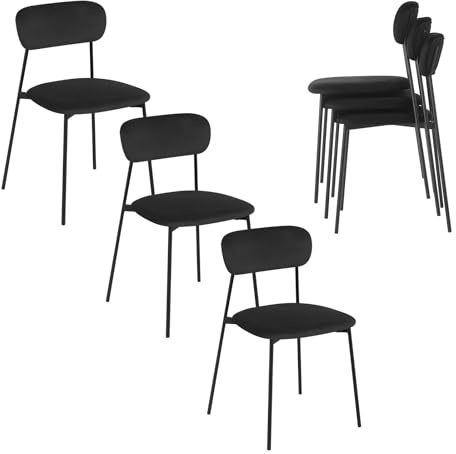 Lestarain Konferenzstühle Stapelbar, Esszimmerstühle 6er Set, Küchenstühle, Polsterstuhl, Schminktisch Stuhl, für Esszimmer Küche Wohnzimmer, Metallbeine,Samtsitz, Schwarz
