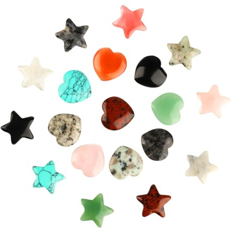 20 Stk Stern Edelsteine Glücksbringer Heilkristalle Set, Nature Kleine Edelsteine Set, Kristallstein Glückssteine für Reiki Meditation Kleine Geschenke für Frauen Healing Crystals, mit Flanellbeutel