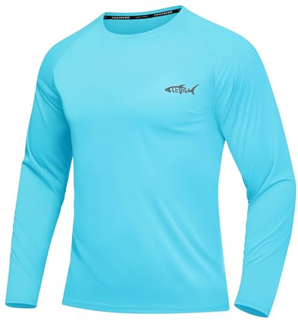 DEHORU T-Shirts à Manches Longues Rashguard UPF 50+ Anti UV Homme T-Shirt de Sport Séchage Rapide Maillot de Bain Hauts T-Shirts de Pêche pour Hommes (LB M)