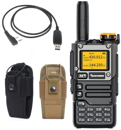 Quansheng UV-K5(8) VHF UHF Dual-Band Ham 5W Portable Two-way Radio Walkie Talki FM NOAA UV-K5 plus W/USB Programming Cable / 2 Pouch bags (Brown + black bag)