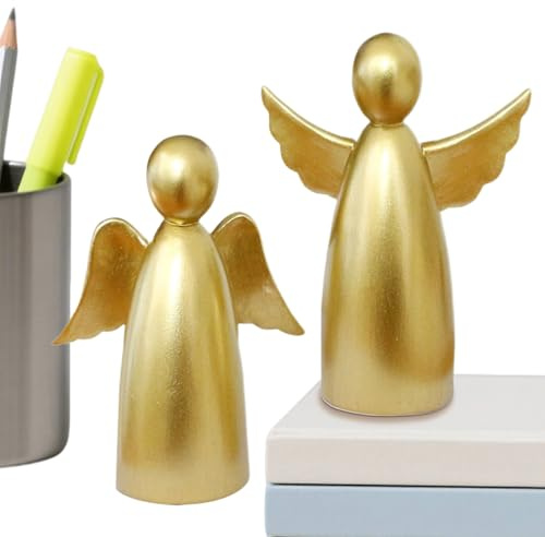 Engel Figur - Engels Skulptur Aus Resin Deko | 2 Stück Goldene Resin Dekofiguren Für Wohnzimmer Schlafzimmer Küche Nachttisch Badezimmer