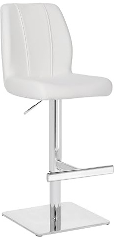 Lamboro Ravenna Deluxe Breakfast Bar Stool, Chrome Footrest, Height Adjustable Swivel Gas Lift, Home Bar & Kitchen Barstool, White