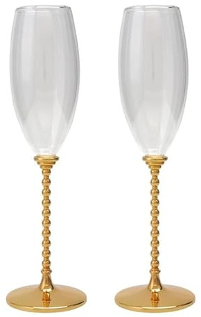 Lot de 2 verres à champagne en verre avec pied en métal doré et transparent 24,5 x 7 x 7 cm