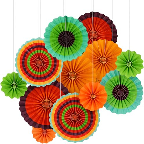 12 Runde Handgemachte Papierfächer, Karneval Deko, Mexiko Decoration, papier pompoms, Gartenparty, Geburtstagsfeier, Hawaii-Themenparty, Passt zu jeder Partydekoration und festlichen Gestaltung
