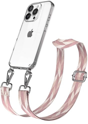 EAZY CASE Handykette - Verstellbares Taschenband kompatibel mit iPhone 16 Pro, Schulterriemen, Handykordel mit Silikon Hülle, Umhängetasche, Rosa Mix Silber