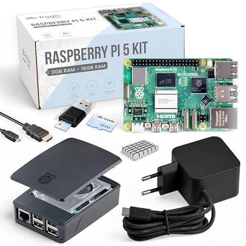 Raspberry Pi 5 16GB Starter-Kit | 64GB Black Edition | Offizielles 27W Netzteil | Offizielles Gehäuse mit Lüfter | 4K Micro HDMI Kabel 1m