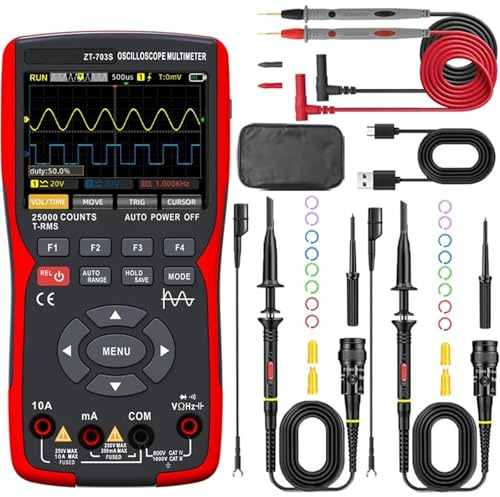 Digitales Oszilloskop ZT-703S 3-in-1-Oszilloskop-Multimeter Mit 3,5-Zoll-IPS-Display, 25000 Zählungen, Zweikanal-50-MHz-Bandbreite, 280 MSa/s Hoch für Test und Analyse