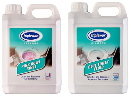 Triplewax Portable Toilet Fluid Twin Pack 2.5L – Blue Waste Tank Chemical & Pink Bowl Rinse Odour Control, Fresh Fragrance for Caravan, Motorhome, Camping & Boats