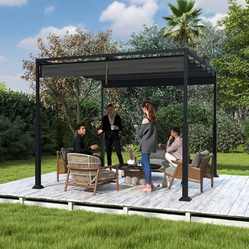 UISEBRT Metall Pergola wasserdicht stabil Winterfest,3x3 m Pavillon mit lamellendach,Sonnenschutz überdachung freistehend mit Schiebedach für Gärten und Terrassen,Schwarz