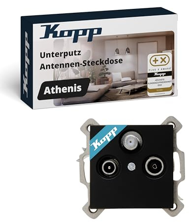 Kopp ATHENIS Antennensteckdose 3-fach I Schwarz Matt I Unterputz Multimedia Fernsehdose für TV Radio & Kabelinternet I Hochwertige Breitbanddose I Modernes Design I Keine sichtbaren Kabel