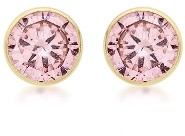 Carissima Orecchini a lobo zircone rosa 6 mm tondo da donna in oro giallo 9 ct