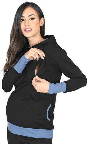MijaCulture Mija - Umstandsmode / 2in1 Stillpullover & Umstandspullover Stilltop Stillpulli Mona 1035 (M, Schwarz/Jeans)